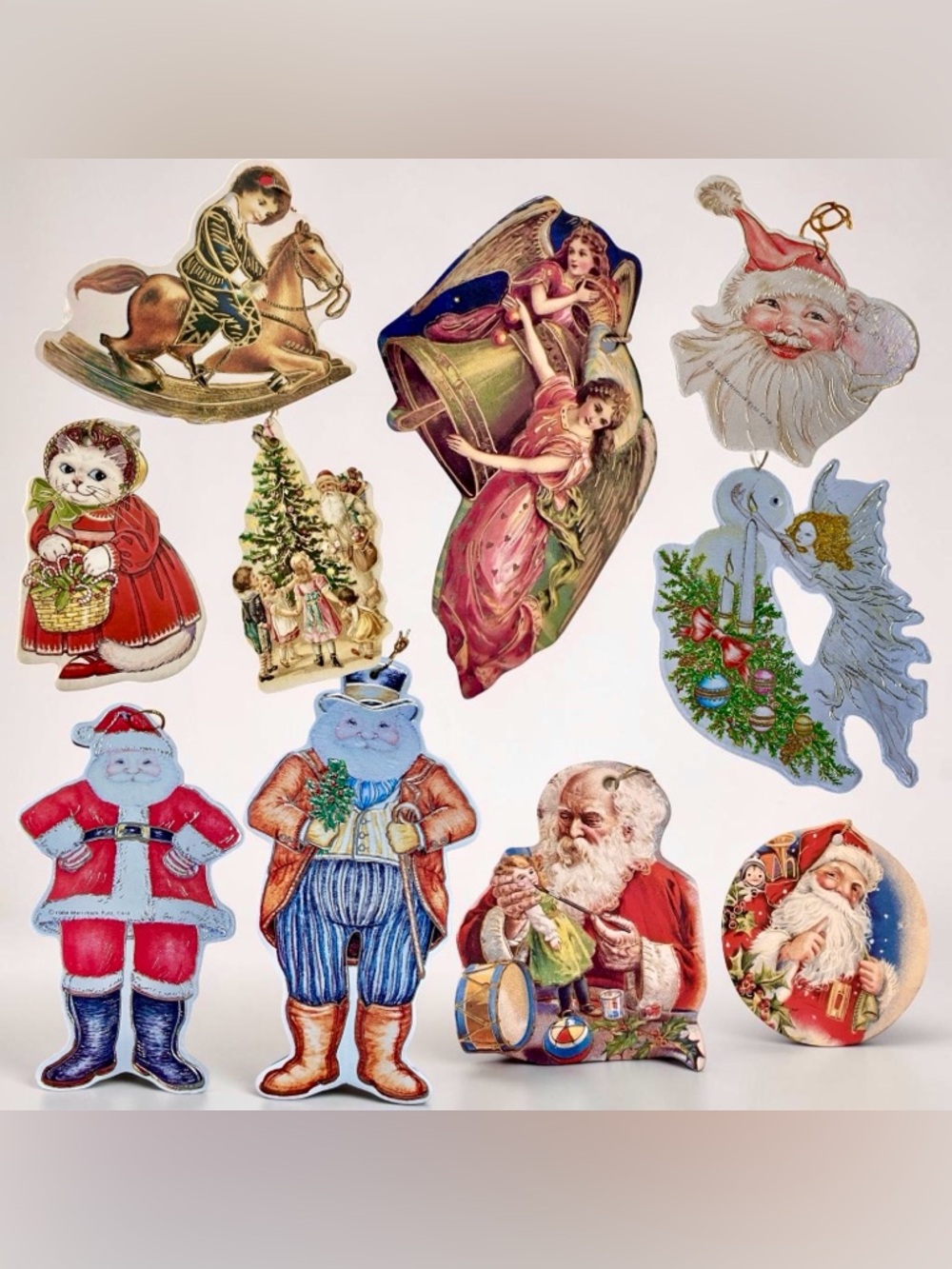 Merrimack Vintage Set of 10 Victorian Angel Christmas 2-Sided DIE CUT ORNAMENTS